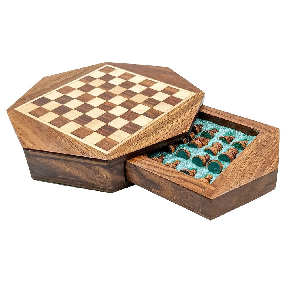 Handmade Octagon Wooden Small Chess Board (6inch)